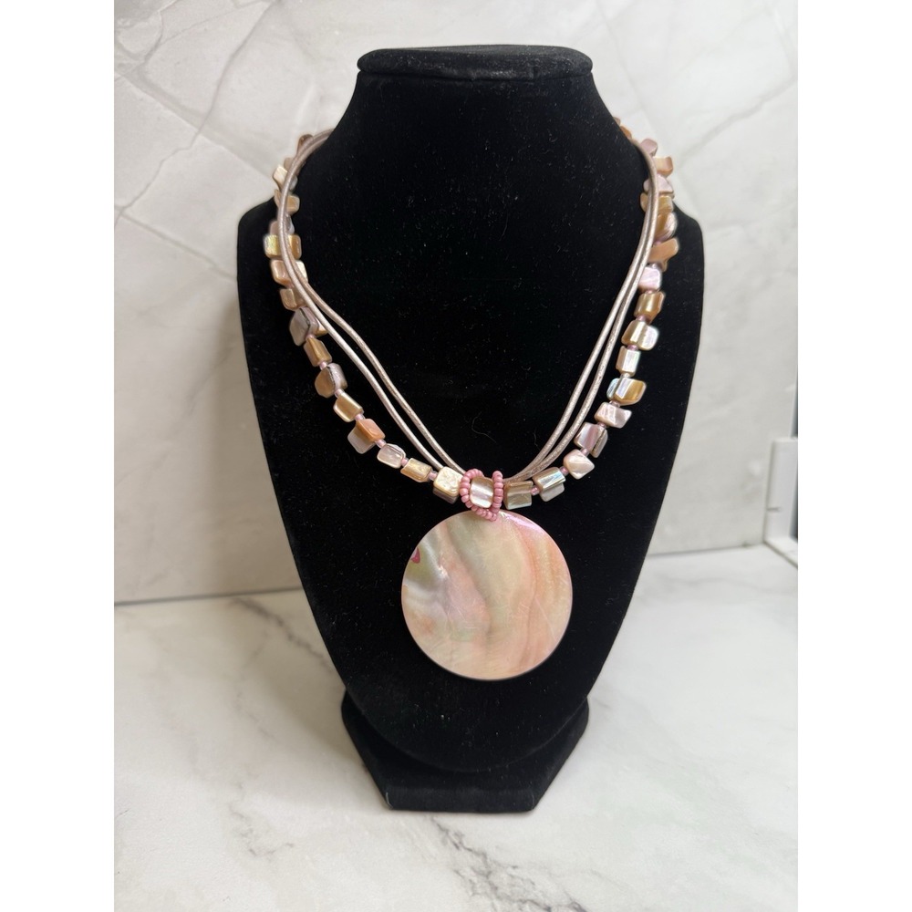 Pink Beaded Shell‎ Necklace Adjustable 17-18 Inches